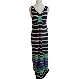 One World Size S	Sleeveless Maxi Colorblock Striped Dress Diamond Peacock